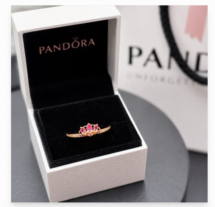 Genuine Pandora Disney Princess Rapunzel Tiara Ring 14k Gold Plated Cubic Zircon Size 60 (T½)